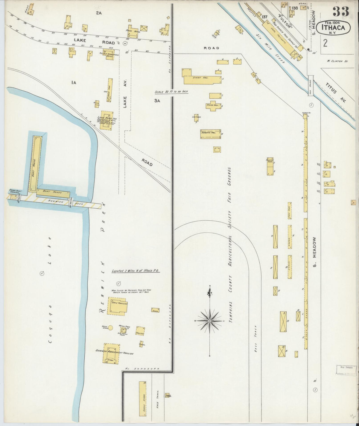 Sanborn Fire Insurance Map from Ithaca, Tompkins County, New York (1904), Sheet #0033 - Complete Map Set gallery image, historic Sanborn map, vintage wall art, New York New York