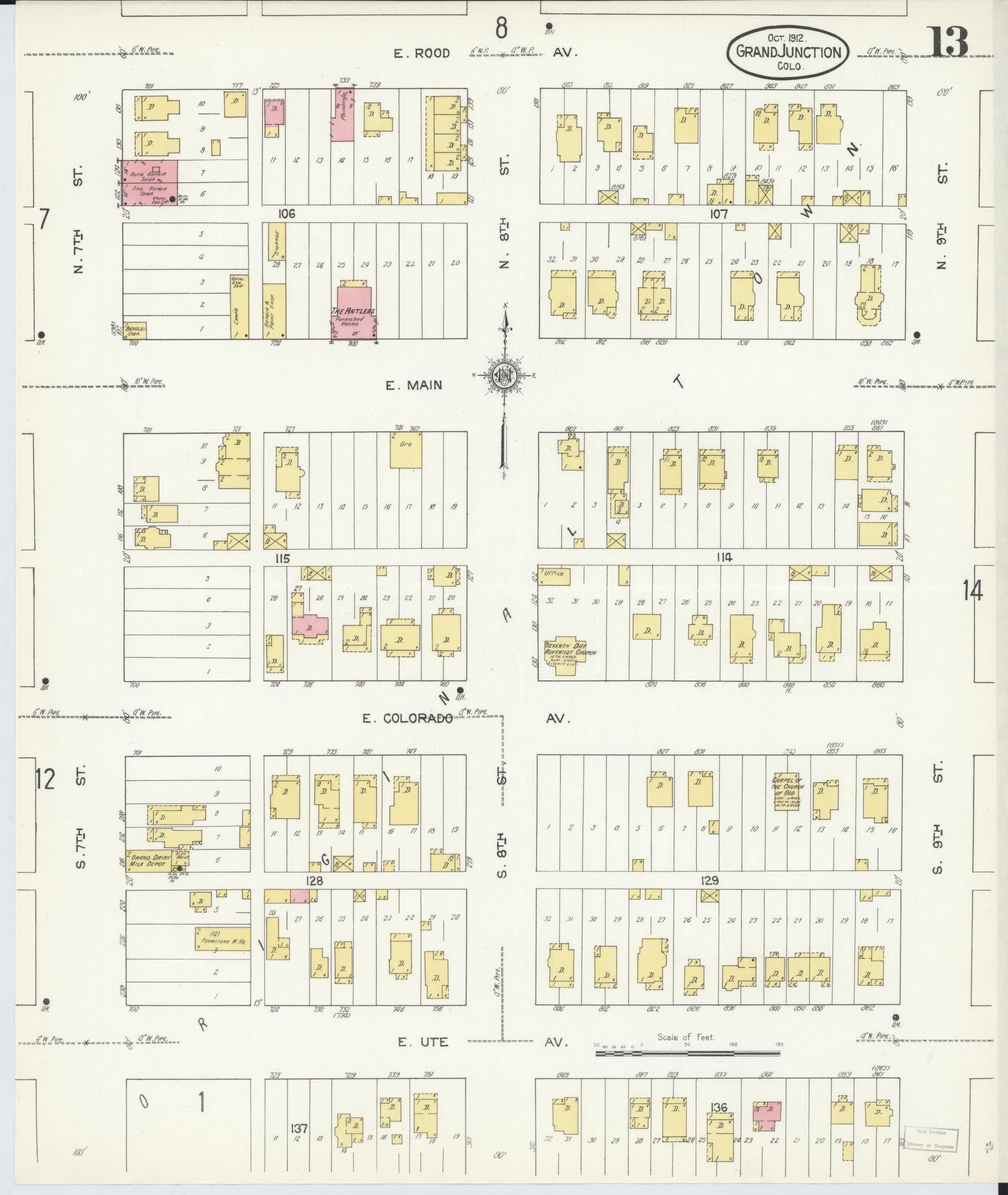 Sanborn Fire Insurance Map from Grand Junction, Mesa County, Colorado (1912), Sheet #0013 - Complete Map Set gallery image, historic Sanborn map, vintage wall art, Colorado Colorado