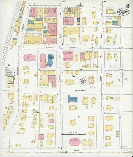 Sanborn Fire Insurance Map from Oil City, Venango County, Pennsylvania (1906), Sheet #0008 - Historic Sanborn Fire Insurance Map Print, vintage old map wall art, antique decor, genealogy gift, Pennsylvania Pennsylvania map