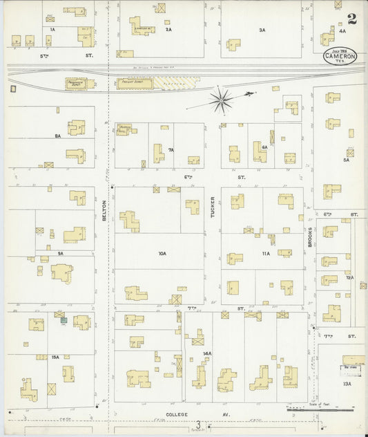 Sanborn Fire Insurance Map from Cameron, Milam County, Texas (1906), Sheet #0002 - Historic Sanborn Fire Insurance Map Print, vintage old map wall art, antique decor, genealogy gift, Texas Texas map
