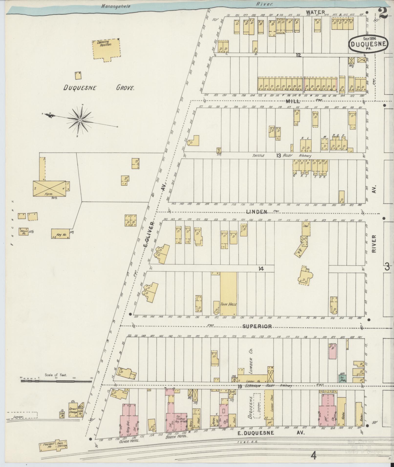 Sanborn Fire Insurance Map from Duquesne, Allegheny County, Pennsylvania (1896), Sheet #0002 - Historic Sanborn Fire Insurance Map Print, vintage old map wall art, antique decor, genealogy gift, Pennsylvania Pennsylvania map