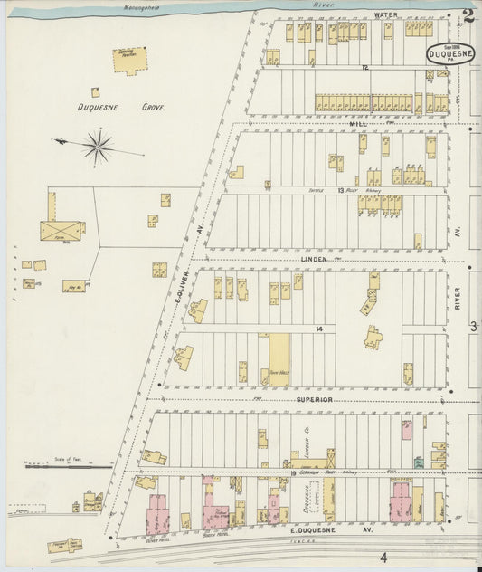 Sanborn Fire Insurance Map from Duquesne, Allegheny County, Pennsylvania (1896), Sheet #0002 - Historic Sanborn Fire Insurance Map Print, vintage old map wall art, antique decor, genealogy gift, Pennsylvania Pennsylvania map