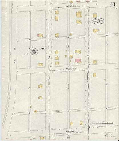 Sanborn Fire Insurance Map from Grove City, Mercer County, Pennsylvania (1906), Sheet #0011 - Complete Map Set gallery image, historic Sanborn map, vintage wall art, Pennsylvania Pennsylvania