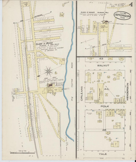 Sanborn Fire Insurance Map from Jefferson, Marion County, Texas (1885), Sheet #0004 - Historic Sanborn Fire Insurance Map Print, vintage old map wall art, antique decor, genealogy gift, Texas Texas map