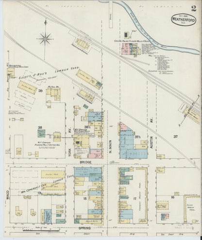 Sanborn Fire Insurance Map from Weatherford, Parker County, Texas (1889), Sheet #0002 - Complete Map Set gallery image, historic Sanborn map, vintage wall art, Texas Texas