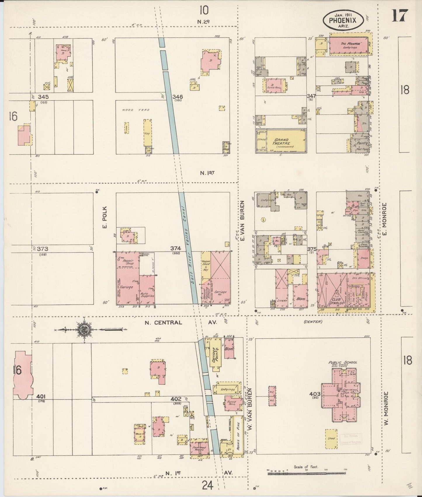 Sanborn Fire Insurance Map from Phoenix, Maricopa County, Arizona (1911), Sheet #0017 - Complete Map Set gallery image, historic Sanborn map, vintage wall art, Arizona Arizona