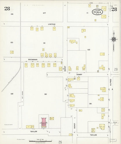 Sanborn Fire Insurance Map from Ocala, Marion County, Florida (1924), Sheet #0028 - Complete Map Set gallery image, historic Sanborn map, vintage wall art, Florida Florida