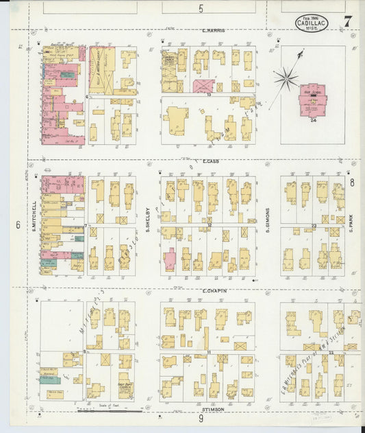 Sanborn Fire Insurance Map from Cadillac, Wexford County, Michigan (1906), Sheet #0007 - Historic Sanborn Fire Insurance Map Print, vintage old map wall art, antique decor, genealogy gift, Michigan Michigan map