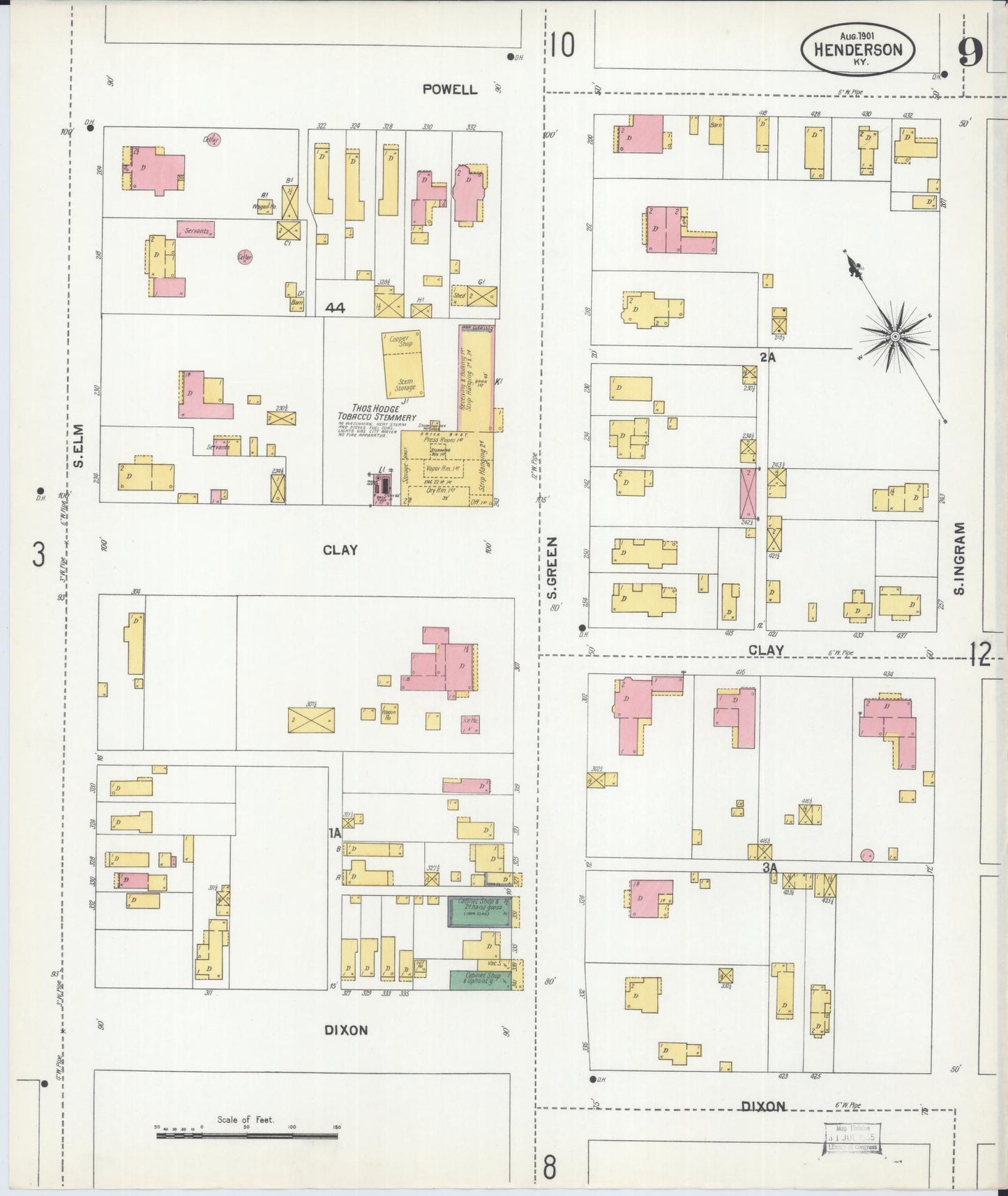 Sanborn Fire Insurance Map from Henderson, Henderson County, Kentucky (1901), Sheet #0009 - Complete Map Set gallery image, historic Sanborn map, vintage wall art, Kentucky Kentucky