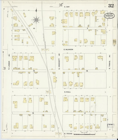 Sanborn Fire Insurance Map from Denison, Grayson County, Texas (1908), Sheet #0032 - Complete Map Set gallery image, historic Sanborn map, vintage wall art, Texas Texas