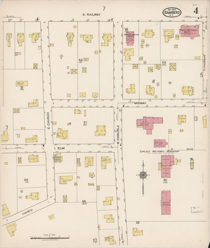 Sanborn Fire Insurance Map from Bamberg, Bamberg County, South Carolina (1922), Sheet #0004 - Complete Map Set gallery image, historic Sanborn map, vintage wall art, South Carolina South Carolina