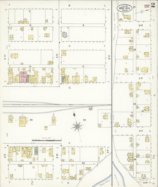 Sanborn Fire Insurance Map from Gold Hill, Jackson County, Oregon (1907), Sheet #0002 - Historic Sanborn Fire Insurance Map Print, vintage old map wall art, antique decor, genealogy gift, Oregon Oregon map