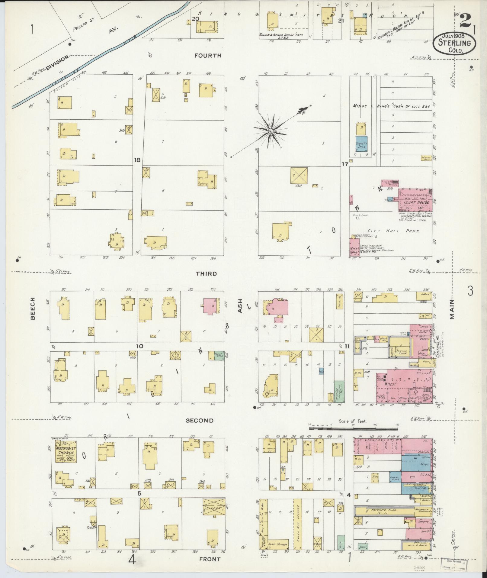 Sanborn Fire Insurance Map from Sterling, Logan County, Colorado (1908), Sheet #0002 - Historic Sanborn Fire Insurance Map Print, vintage old map wall art, antique decor, genealogy gift, Colorado Colorado map