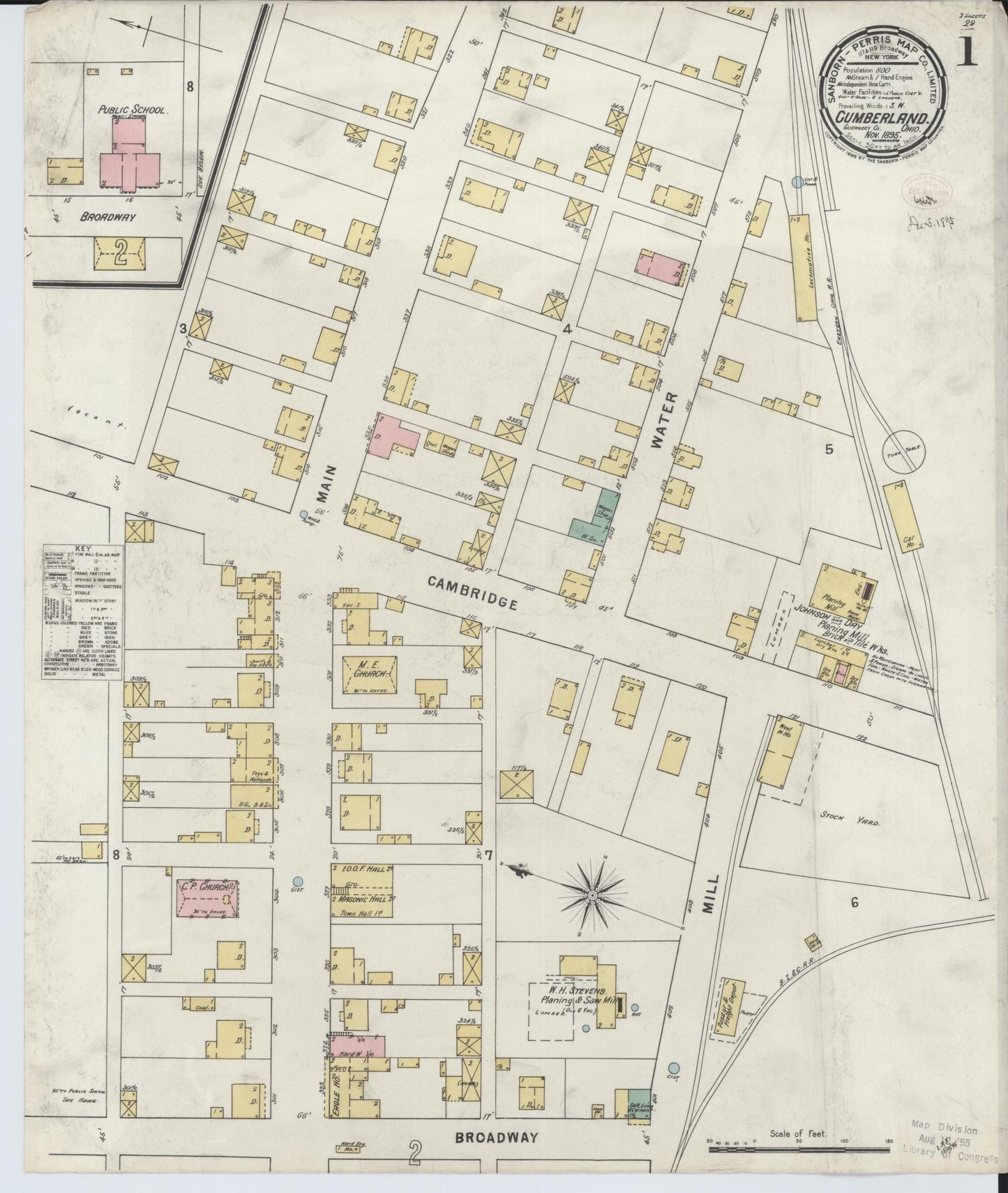 Sanborn Fire Insurance Map from Cumberland, Guernsey County, Ohio (1895), Sheet #0001 - Historic Sanborn Fire Insurance Map Print, vintage old map wall art, antique decor, genealogy gift, Ohio Ohio map