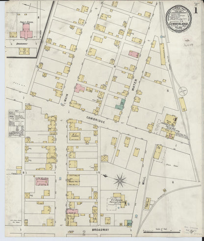 Sanborn Fire Insurance Map from Cumberland, Guernsey County, Ohio (1895), Sheet #0001 - Historic Sanborn Fire Insurance Map Print, vintage old map wall art, antique decor, genealogy gift, Ohio Ohio map