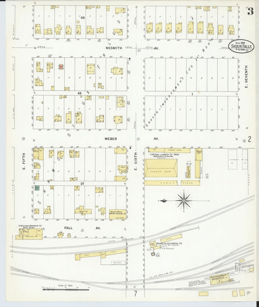 Sanborn Fire Insurance Map from Sioux Falls, Minnehaha County, South Dakota (1908), Sheet #0003 - Historic Sanborn Fire Insurance Map Print, vintage old map wall art, antique decor, genealogy gift, South Dakota South Dakota map
