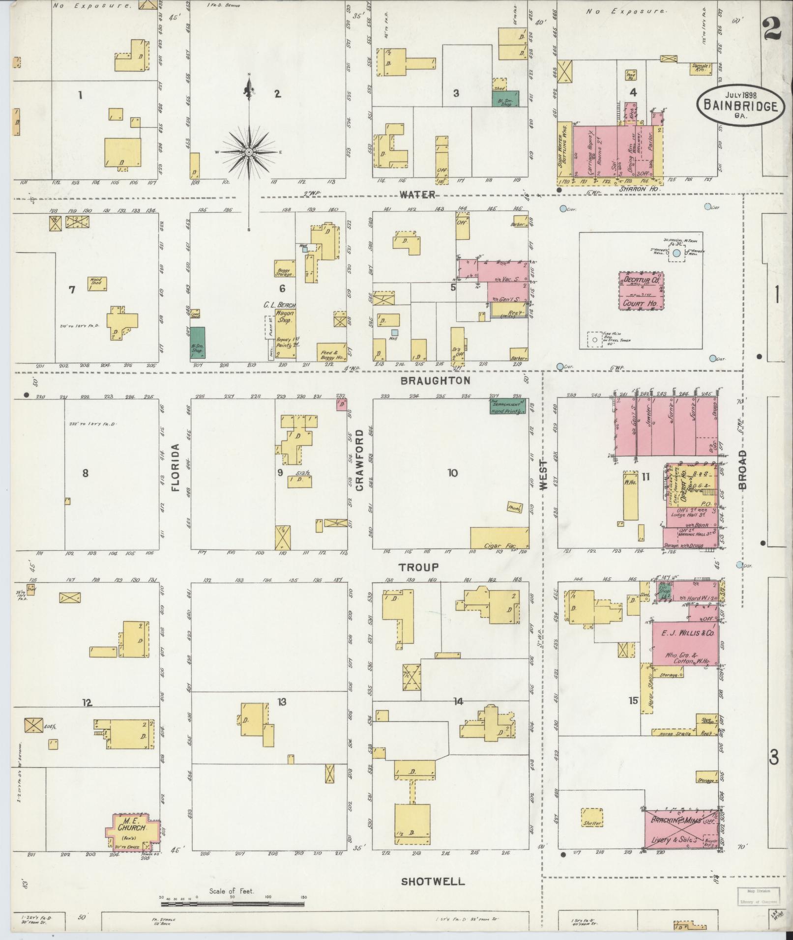Sanborn Fire Insurance Map from Bainbridge, Decatur County, Georgia (1898), Sheet #0002 - Complete Map Set gallery image, historic Sanborn map, vintage wall art, Georgia Georgia