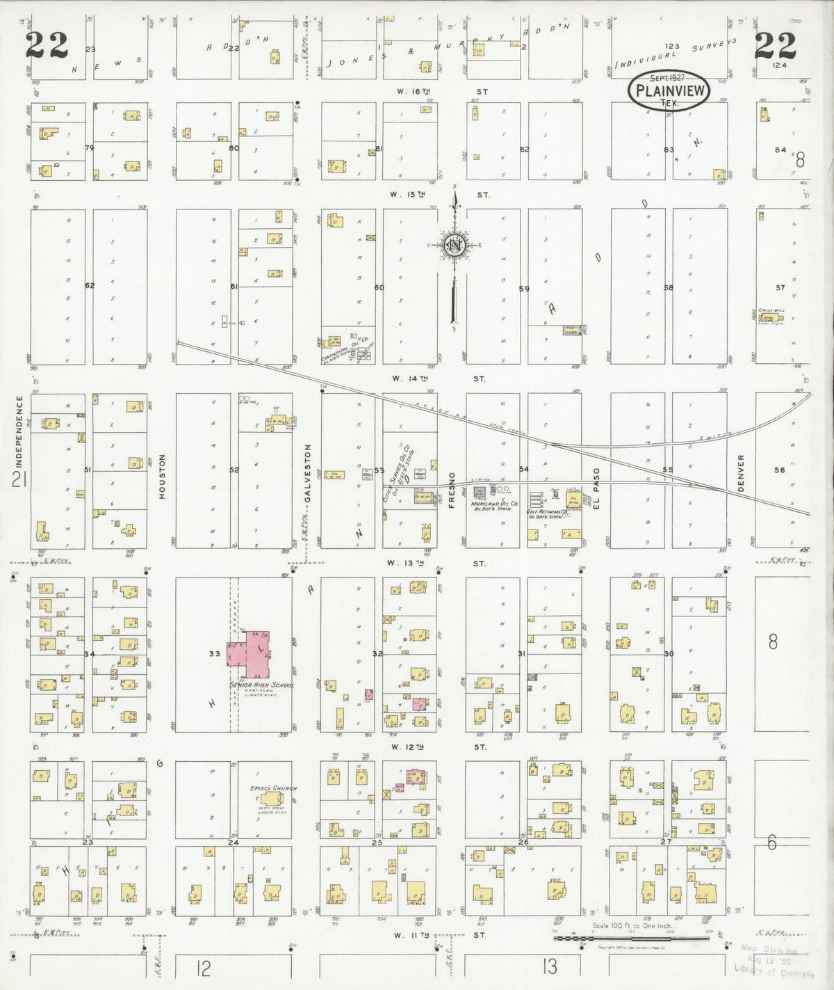 Sanborn Fire Insurance Map from Plainview, Hale County, Texas (1927), Sheet #0022 - Complete Map Set gallery image, historic Sanborn map, vintage wall art, Texas Texas