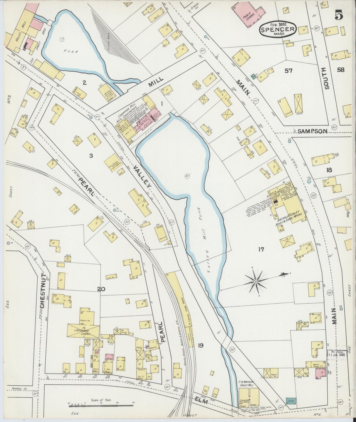 Sanborn Fire Insurance Map from Spencer, Worcester County, Massachusetts (1892), Sheet #0005 - Complete Map Set gallery image, historic Sanborn map, vintage wall art, Massachusetts Massachusetts