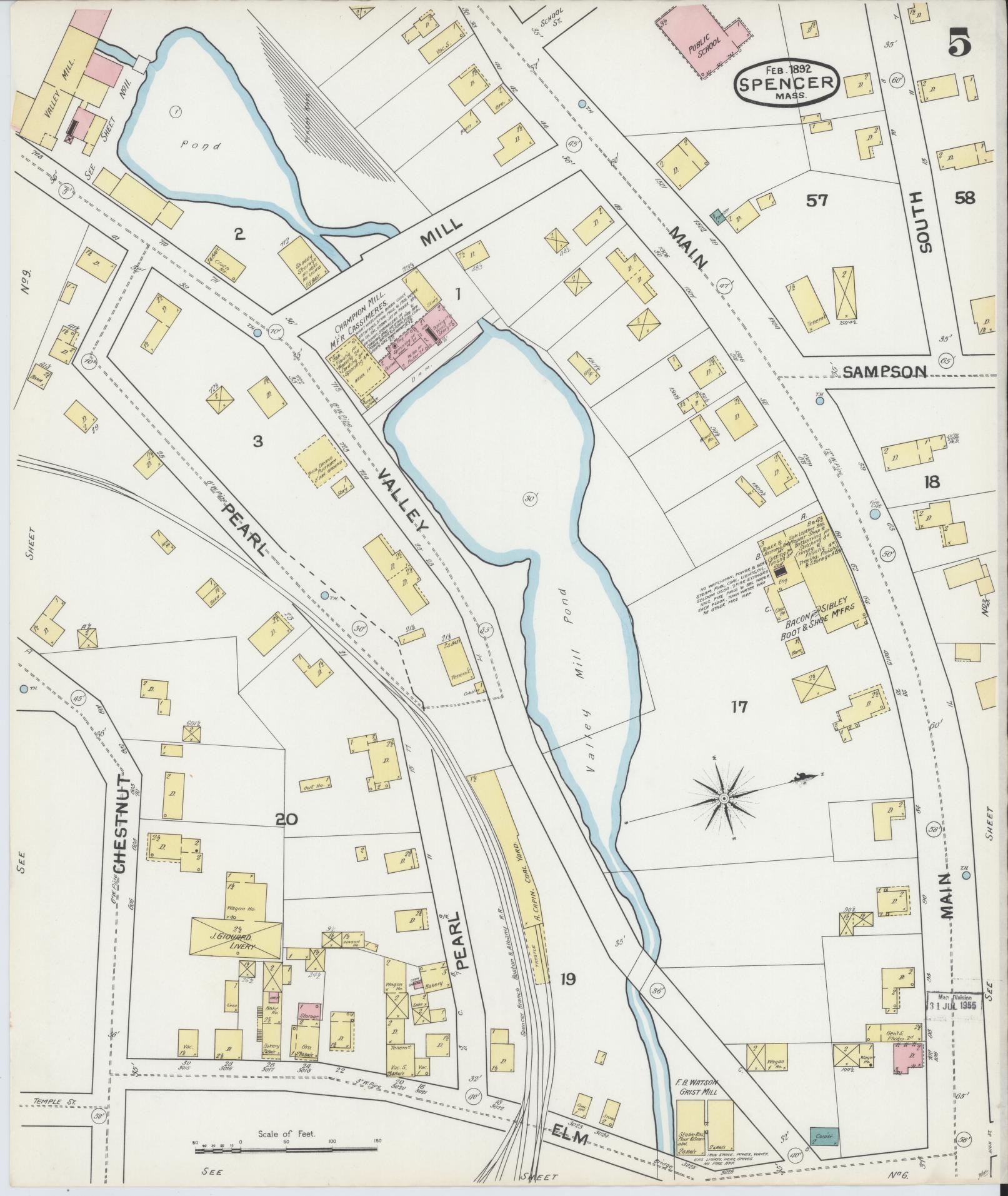 Sanborn Fire Insurance Map from Spencer, Worcester County, Massachusetts (1892), Sheet #0005 - Complete Map Set gallery image, historic Sanborn map, vintage wall art, Massachusetts Massachusetts