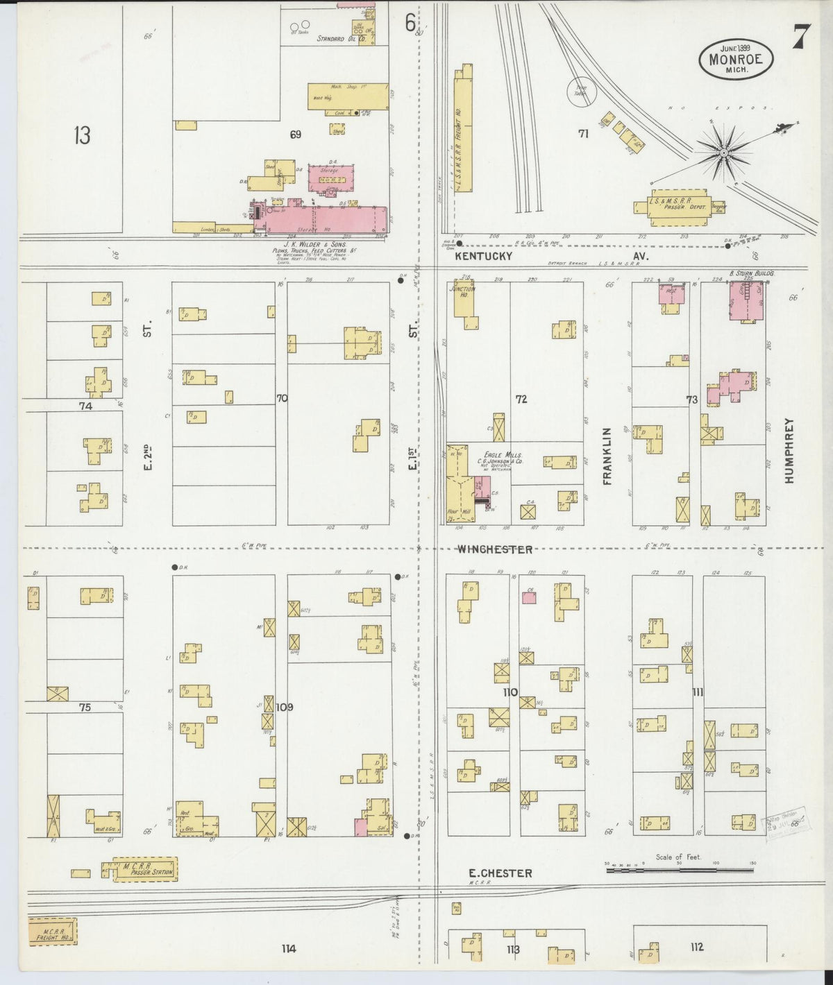 Sanborn Fire Insurance Map from Monroe, Monroe County, Michigan (1899), Sheet #0007 - Historic Sanborn Fire Insurance Map Print, vintage old map wall art, antique decor, genealogy gift, Michigan Michigan map