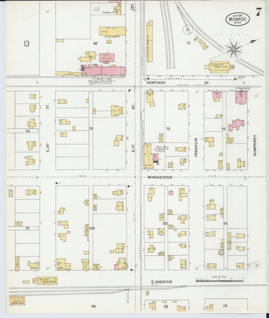 Sanborn Fire Insurance Map from Monroe, Monroe County, Michigan (1899), Sheet #0007 - Historic Sanborn Fire Insurance Map Print, vintage old map wall art, antique decor, genealogy gift, Michigan Michigan map