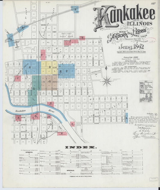 Sanborn Fire Insurance Map from Kankakee, Kankakee County, Illinois (1892), Sheet #0001 - Complete Map Set gallery image, historic Sanborn map, vintage wall art, Illinois Illinois