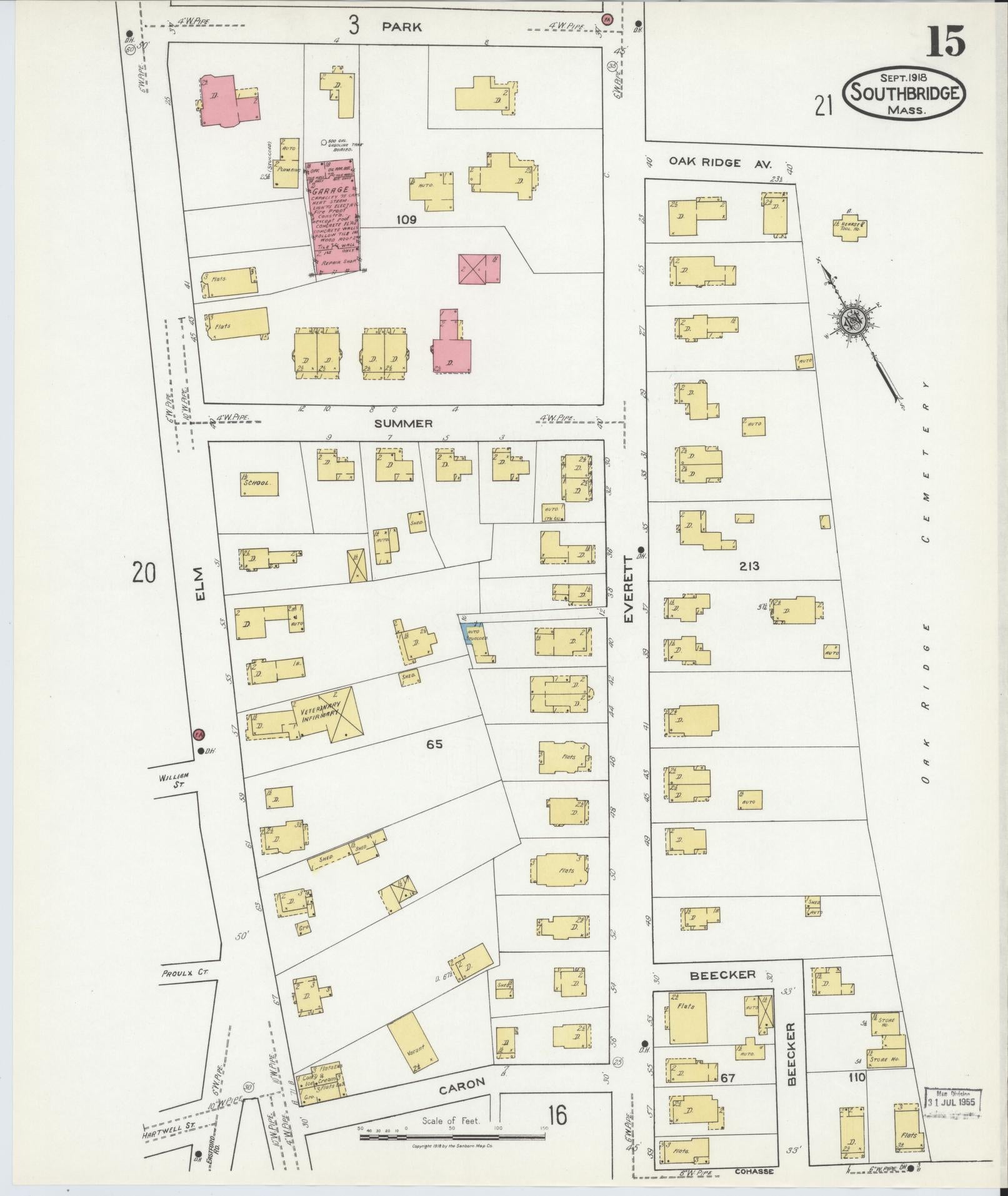 Sanborn Fire Insurance Map from Southbridge, Worcester County, Massachusetts (1918), Sheet #0015 - Historic Sanborn Fire Insurance Map Print, vintage old map wall art, antique decor, genealogy gift, Massachusetts Massachusetts map