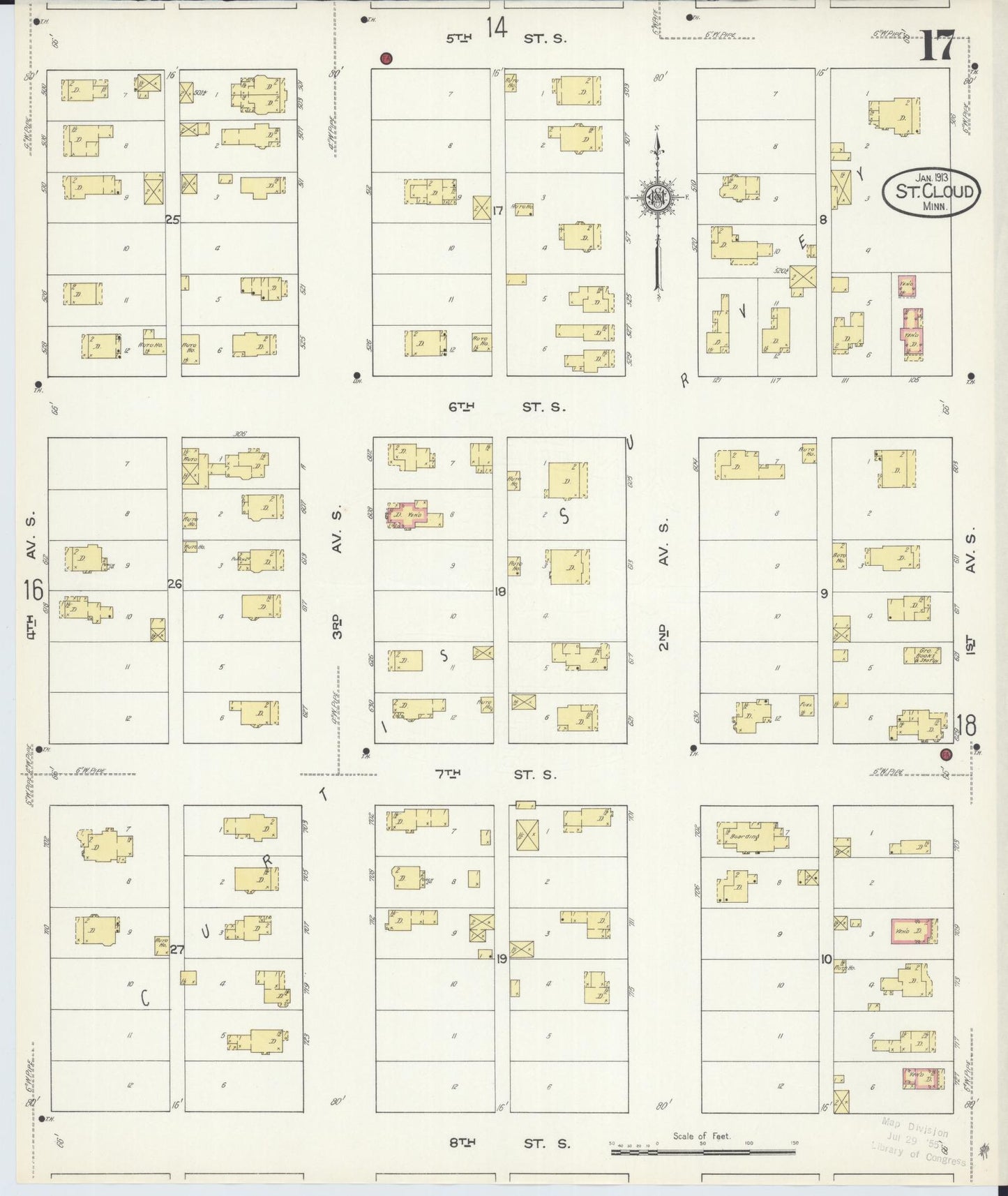 Sanborn Fire Insurance Map from Saint Cloud, Stearns, Benton, and Sherburne Counties, Minnesota (1913), Sheet #0017 - Complete Map Set gallery image, historic Sanborn map, vintage wall art, Minnesota Minnesota