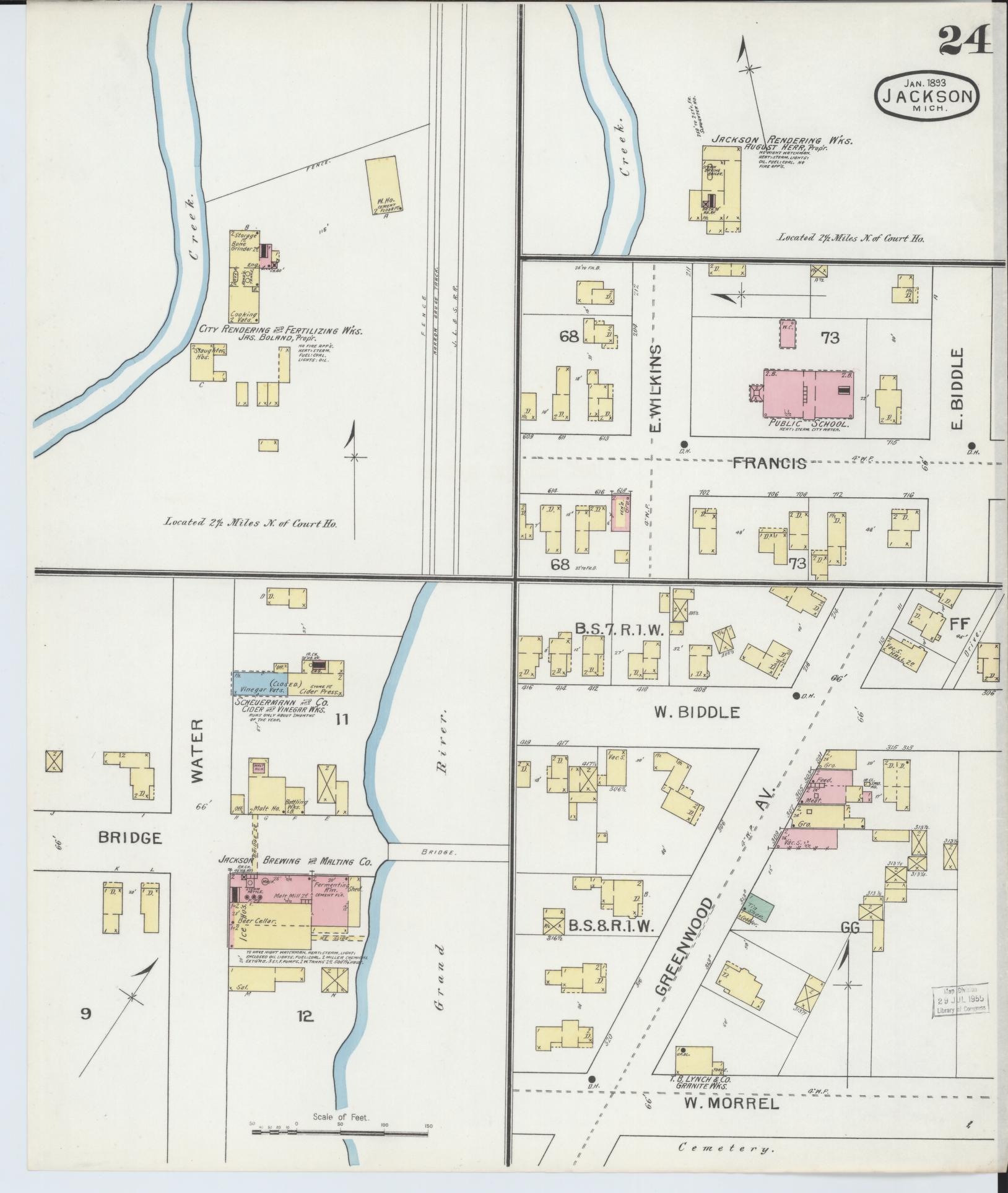 Sanborn Fire Insurance Map from Jackson, Jackson County, Michigan (1893), Sheet #0024 - Complete Map Set gallery image, historic Sanborn map, vintage wall art, Michigan Michigan