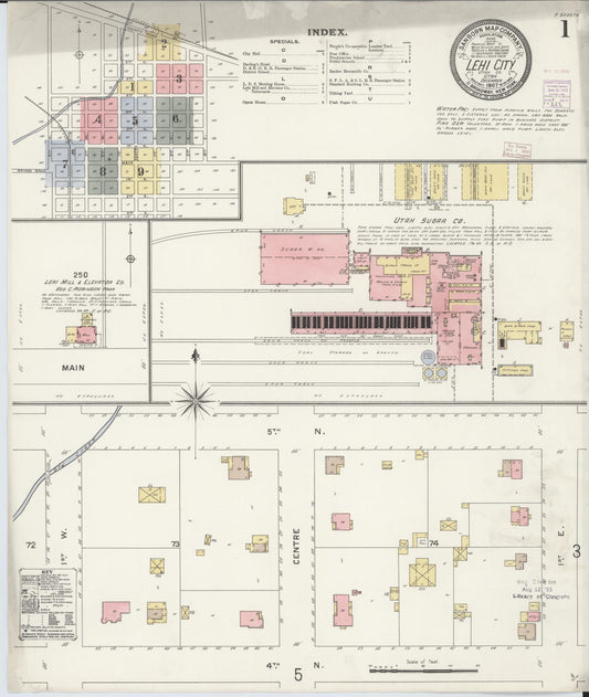Sanborn Fire Insurance Map from Lehi, Utah County, Utah (1907), Sheet #0001 - Complete Map Set gallery image, historic Sanborn map, vintage wall art, Lehi Utah