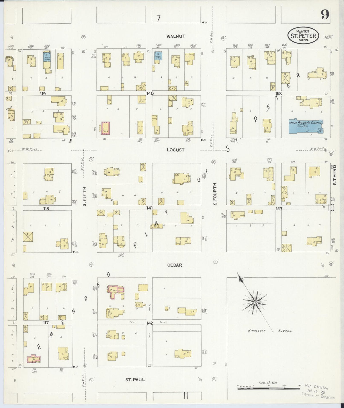 Sanborn Fire Insurance Map from Saint Peter, Nicollet County, Minnesota (1908), Sheet #0009 - Historic Sanborn Fire Insurance Map Print, vintage old map wall art, antique decor, genealogy gift, Minnesota Minnesota map