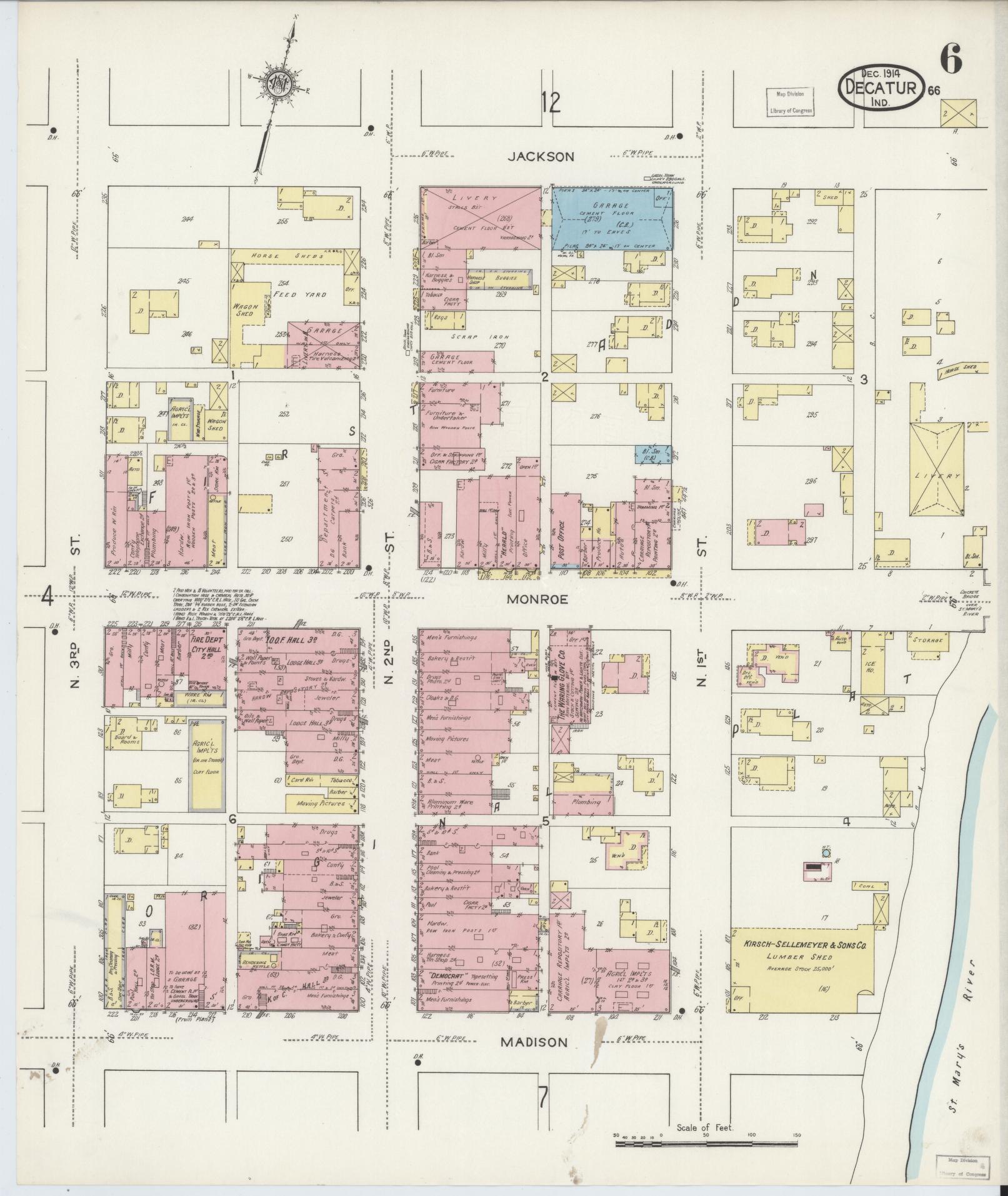 Sanborn Fire Insurance Map from Decatur, Adams County, Indiana (1914), Sheet #0006 - Complete Map Set gallery image, historic Sanborn map, vintage wall art, Indiana Indiana