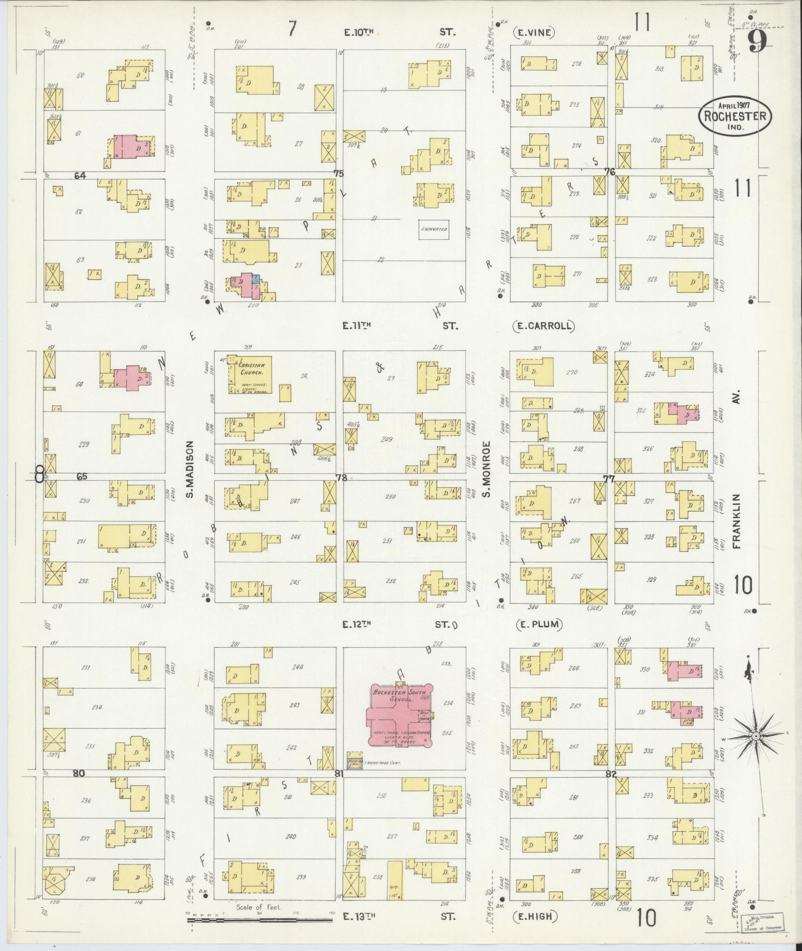 Sanborn Fire Insurance Map from Rochester, Fulton County, Indiana (1907), Sheet #0009 - Complete Map Set gallery image, historic Sanborn map, vintage wall art, Indiana Indiana