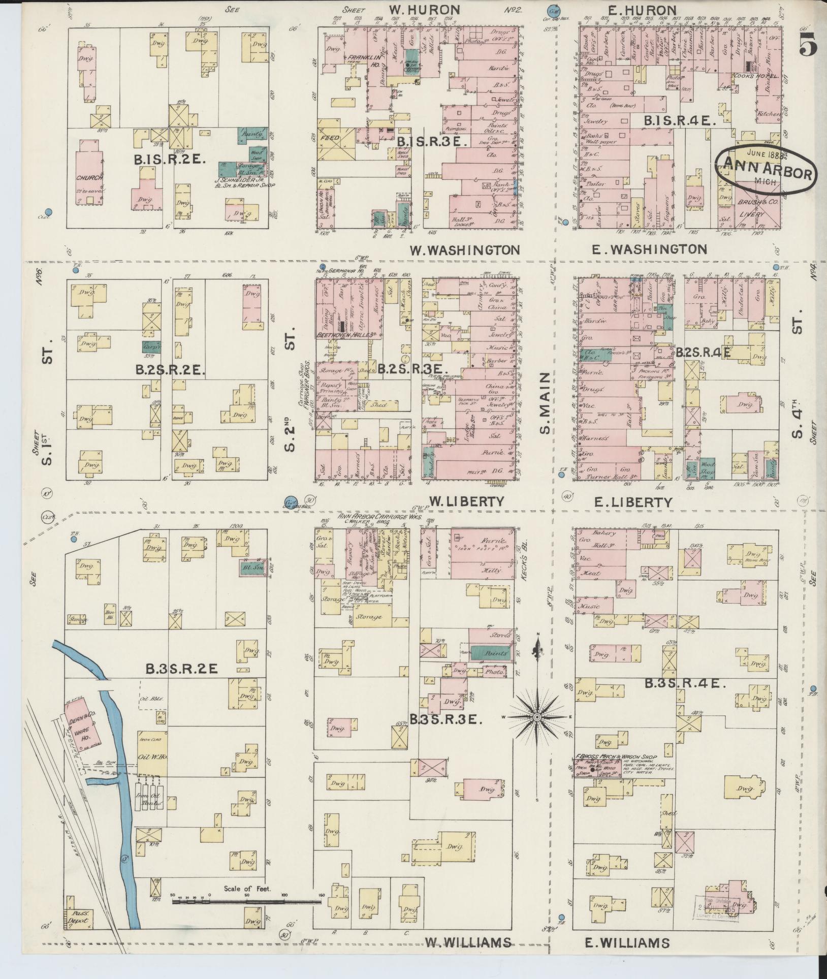 Sanborn Fire Insurance Map from Ann Arbor, Washtenaw County, Michigan (1888), Sheet #0005 - Complete Map Set gallery image, historic Sanborn map, vintage wall art, Michigan Michigan