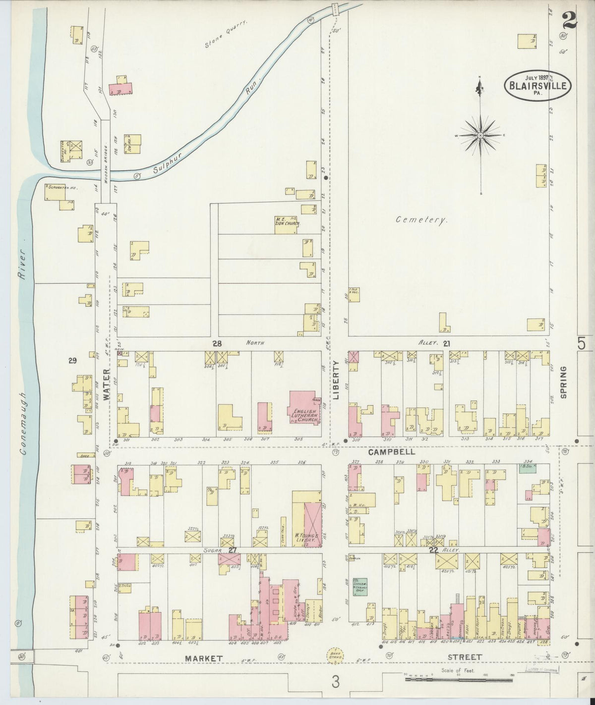 Sanborn Fire Insurance Map from Blairsville, Indiana County, Pennsylvania (1897), Sheet #0002 - Historic Sanborn Fire Insurance Map Print, vintage old map wall art, antique decor, genealogy gift, Blairsville Indiana map