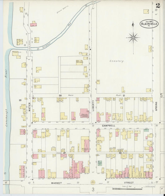 Sanborn Fire Insurance Map from Blairsville, Indiana County, Pennsylvania (1897), Sheet #0002 - Historic Sanborn Fire Insurance Map Print, vintage old map wall art, antique decor, genealogy gift, Blairsville Indiana map