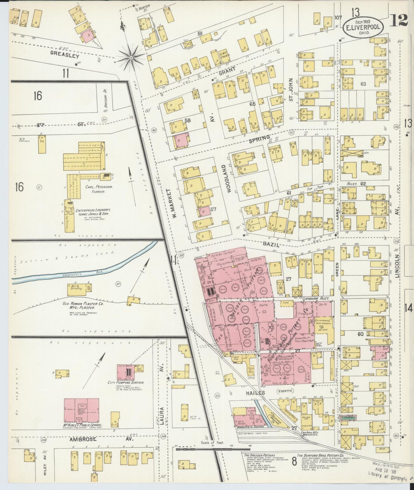 Sanborn Fire Insurance Map from East Liverpool, Columbiana County, Ohio (1903), Sheet #0012 - Historic Sanborn Fire Insurance Map Print, vintage old map wall art, antique decor, genealogy gift, Ohio Ohio map