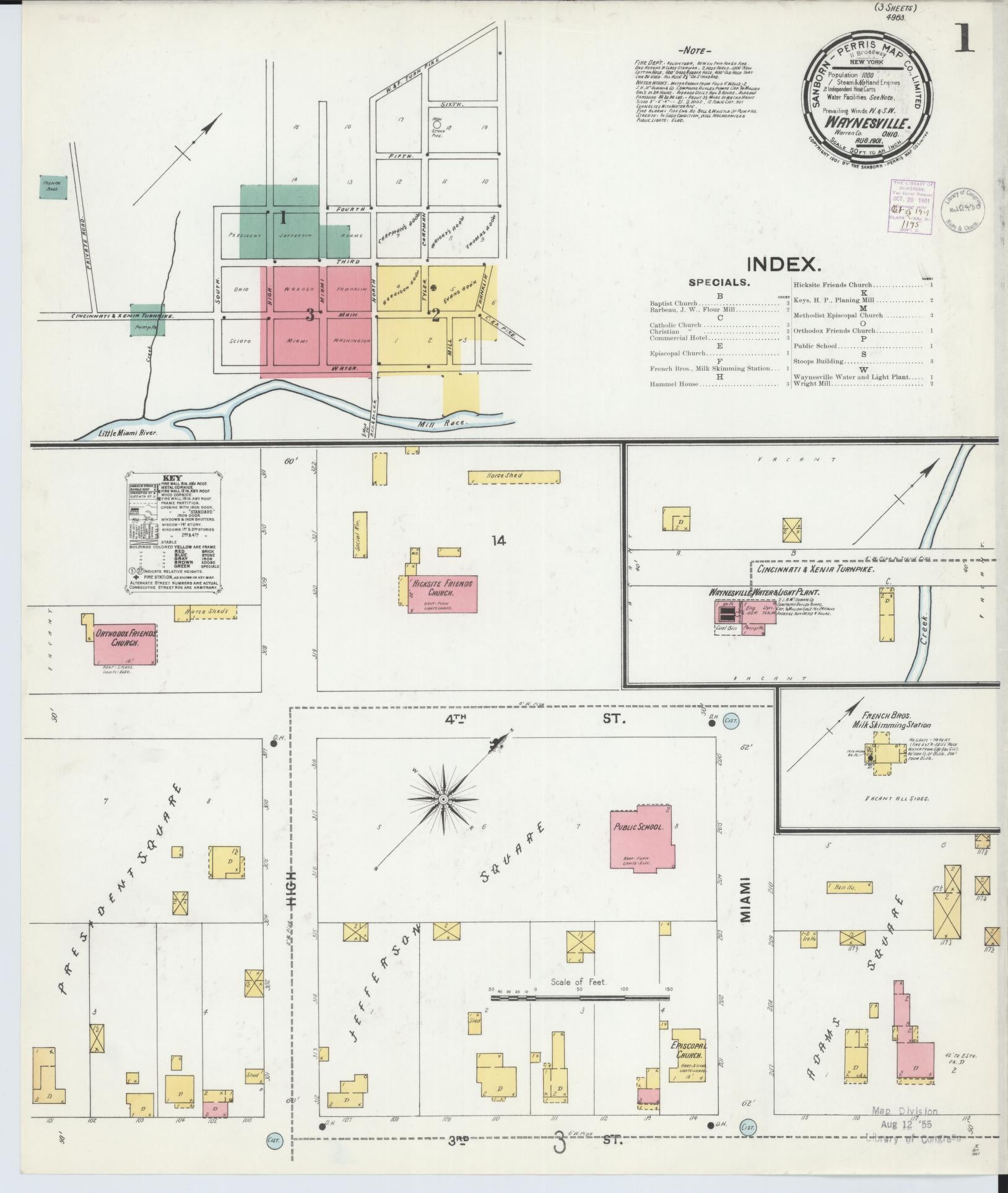 Sanborn Fire Insurance Map from Waynesville, Warren County, Ohio (1901), Sheet #0001 - Complete Map Set gallery image, historic Sanborn map, vintage wall art, Ohio Ohio