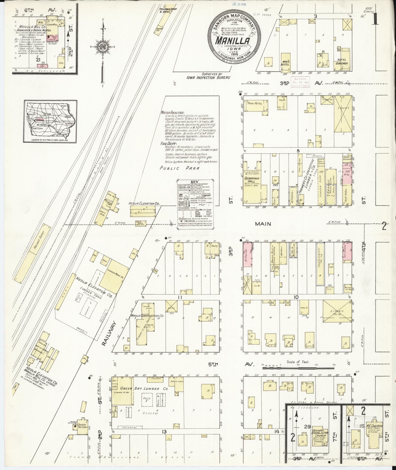 Sanborn Fire Insurance Map from Manilla, Crawford County, Iowa (1914), Sheet #0001 - Historic Sanborn Fire Insurance Map Print