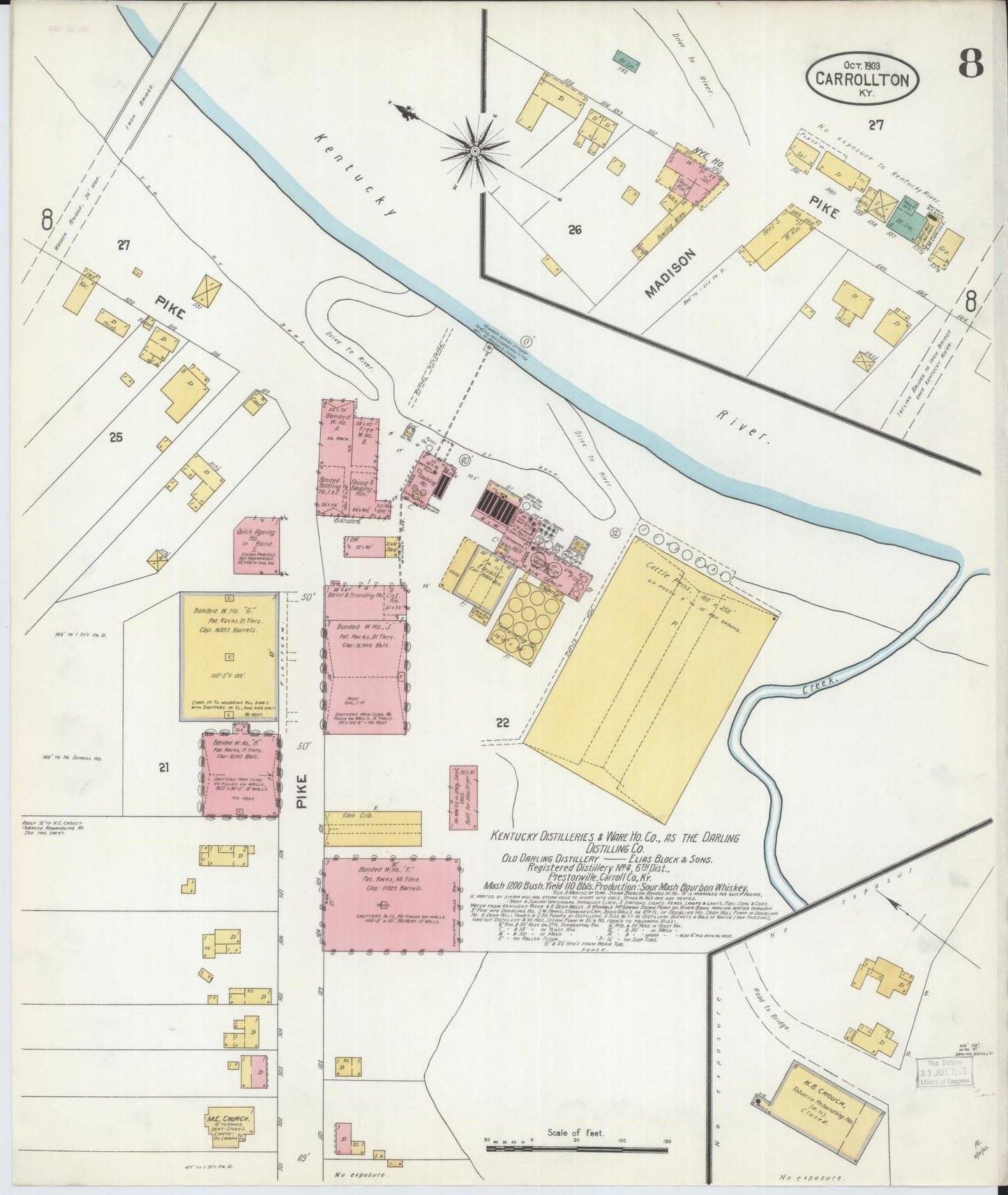 Sanborn Fire Insurance Map from Carrollton, Carroll County, Kentucky (1903), Sheet #0008 - Historic Sanborn Fire Insurance Map Print, vintage old map wall art, antique decor, genealogy gift, Kentucky Kentucky map