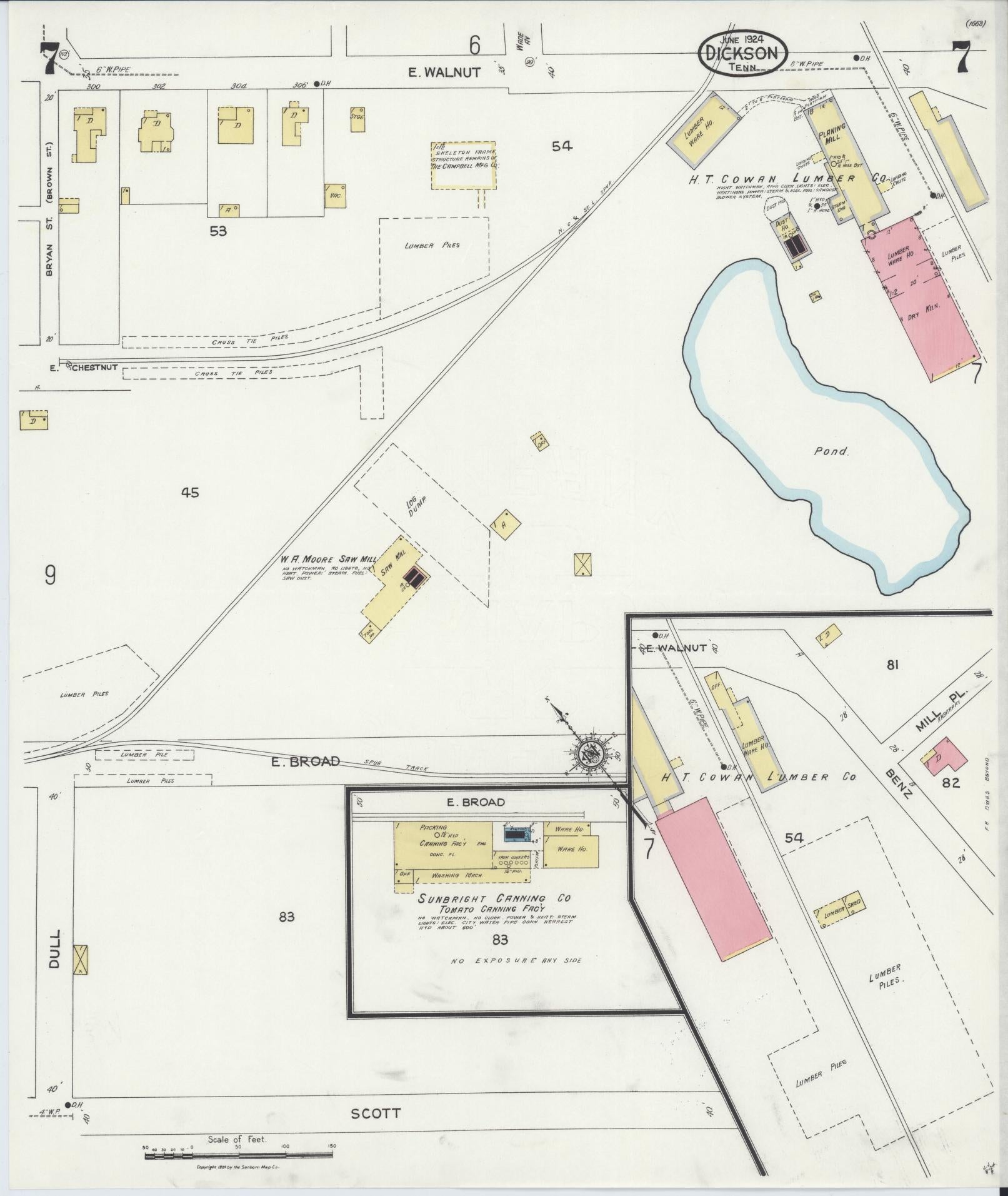 Sanborn Fire Insurance Map from Dickson, Dickson County, Tennessee (1924), Sheet #0007 - Complete Map Set gallery image, historic Sanborn map, vintage wall art, Tennessee Tennessee