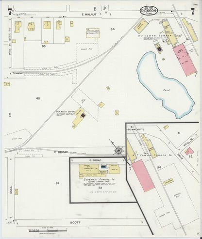 Sanborn Fire Insurance Map from Dickson, Dickson County, Tennessee (1924), Sheet #0007 - Complete Map Set gallery image, historic Sanborn map, vintage wall art, Tennessee Tennessee