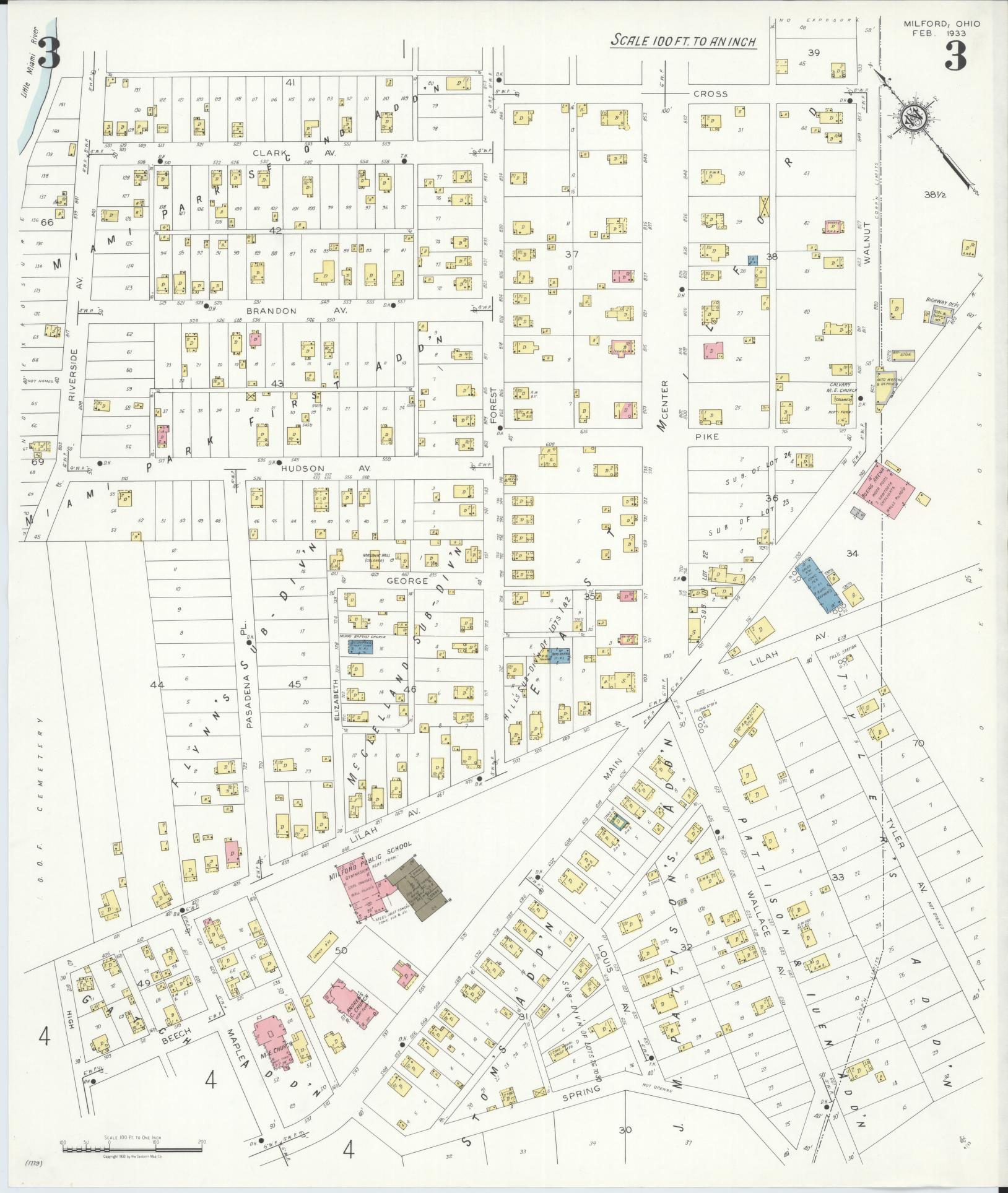 Sanborn Fire Insurance Map from Milford, Clermont And Hamilton County, Ohio (1933), Sheet #0003 - Historic Sanborn Fire Insurance Map Print, vintage old map wall art, antique decor, genealogy gift, Ohio Ohio map