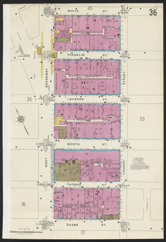 Sanborn Fire Insurance Map from New York, Bronx, Manhattan, New York (1923), Sheet #0036 - Historic Sanborn Fire Insurance Map Print, vintage old map wall art, antique decor, genealogy gift, New York New York map