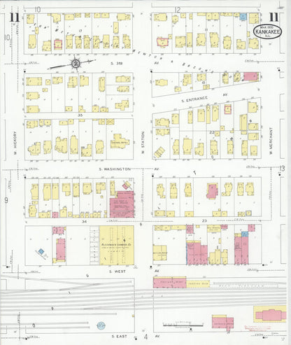 Sanborn Fire Insurance Map from Kankakee, Kankakee County, Illinois (1930), Sheet #0011 - Historic Sanborn Fire Insurance Map Print, vintage old map wall art, antique decor, genealogy gift, Illinois Illinois map