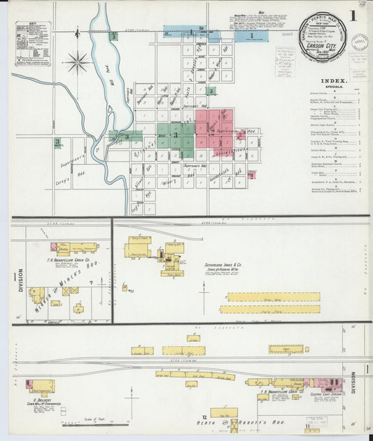 Sanborn Fire Insurance Map from Carson City, Montcalm County, Michigan (1900), Sheet #0001 - Historic Sanborn Fire Insurance Map Print, vintage old map wall art, antique decor, genealogy gift, Michigan Michigan map