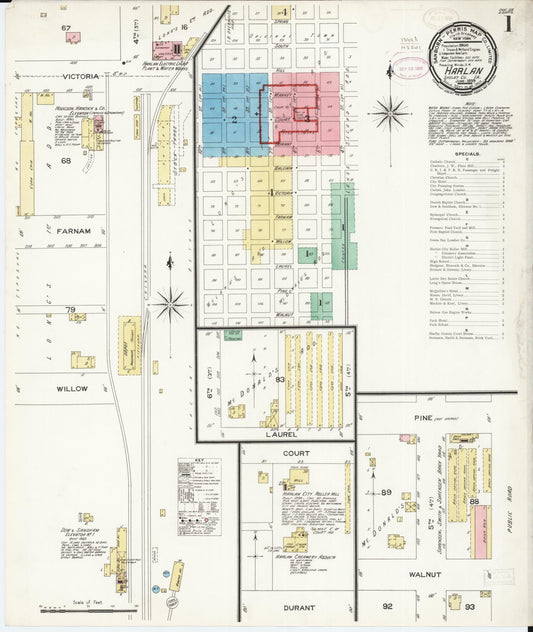 Sanborn Fire Insurance Map from Harlan, Shelby County, Iowa (1899), Sheet #0001 - Historic Sanborn Fire Insurance Map Print, vintage old map wall art