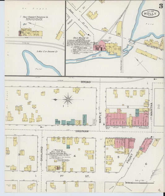 Sanborn Fire Insurance Map from Holly, Oakland County, Michigan (1893), Sheet #0003 - Historic Sanborn Fire Insurance Map Print, vintage old map wall art, antique decor, genealogy gift, Michigan Michigan map