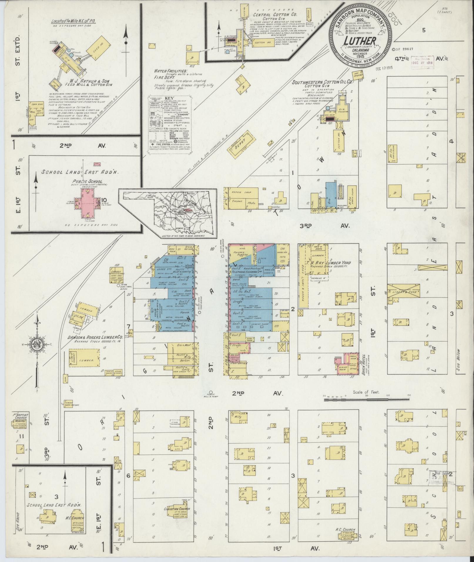Sanborn Fire Insurance Map from Luther, Oklahoma County, Oklahoma (1915), Sheet #0001 - Historic Sanborn Fire Insurance Map Print, vintage old map wall art, antique decor, genealogy gift, Luther Oklahoma map